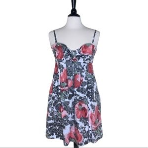 Maggy London Bow Dress Floral Gray & Red Size 8